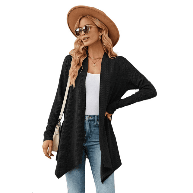 Cardigan pour Femmes Chic Décontracté à Manches Longues à devant Ouvert Chandails Cardigan Noir TG
