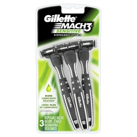 Gillette Mach3 Sensitive Mens Disposable Razors, 3 (Best Disposable Razor For Men With Sensitive Skin)