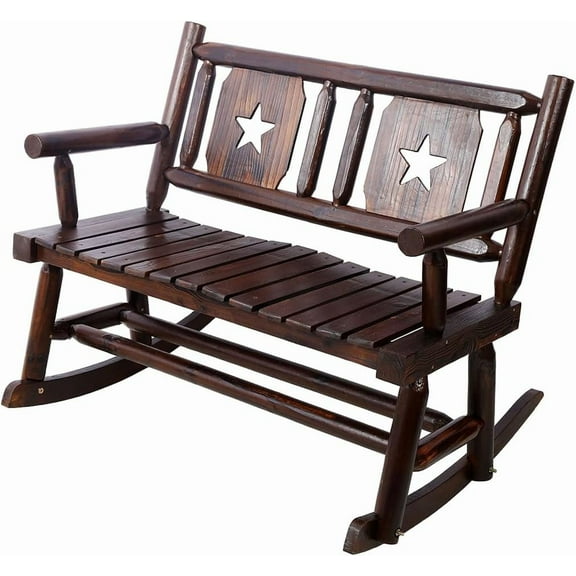 Oversized Wood Rocking Chair , 2-Person Carbonized Wood Double Rocker Chair with High Back, Solid Wood Rocking Loveseat Seats for Backyard, Porch, Garden