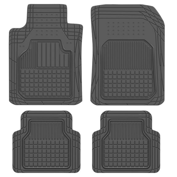 BDK Rubber Car Floor Mats - Classic Square Grid Channels - Trim to Fit Feature, 100% Odorless