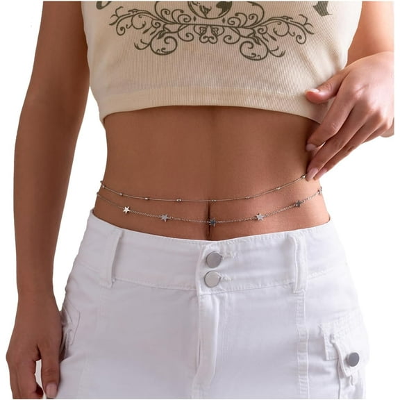 HLSOHJP Bikini Belly Chain Beach Body Jewerly Sexy Summer Beads Sequin Belly Chain for Women Body Chain
