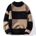thumbnail image 2 of Hinvhai Men's Color Block Sweater Tops Crewneck Long Sleeve Vintage Pullovers Soft Knitwear Coffee 10(XL), 2 of 3