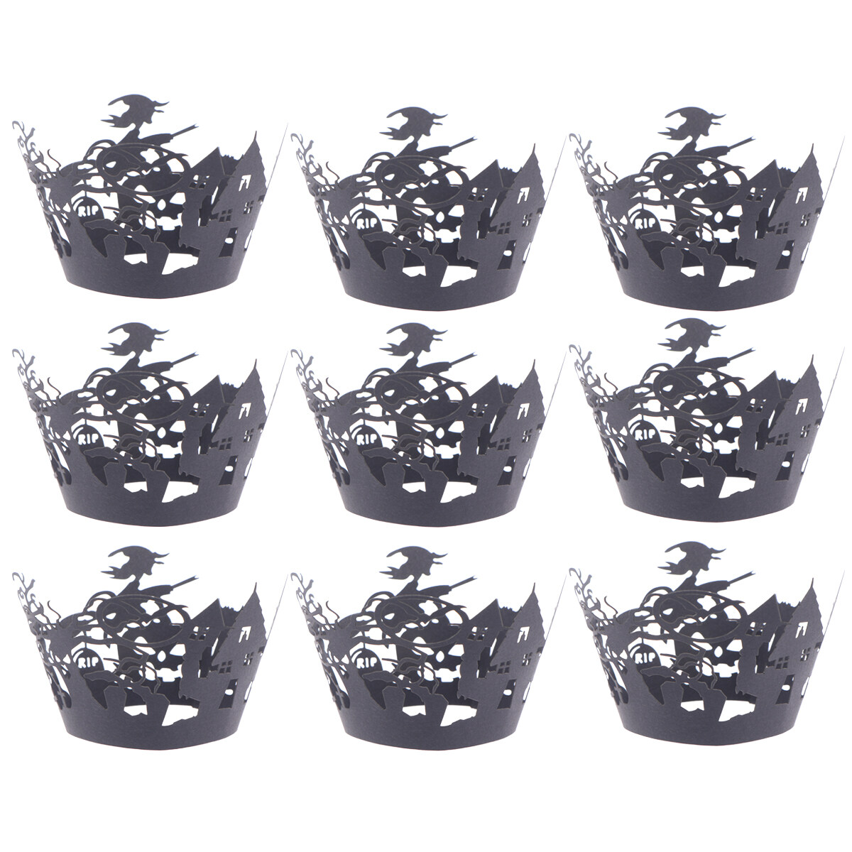 20pcs Halloween Cupcake Wrappers Lace Hollow Out Muffin Black Cup Small