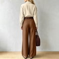 thumbnail image 4 of ClodeEU Women's 2 Piece Outfits ,Long Sleeve Button Down Shirt and High Waist Pleated Wide Leg Pants Set, Solid Color Casual Matching Set ,Women's Plus S, 4 of 6