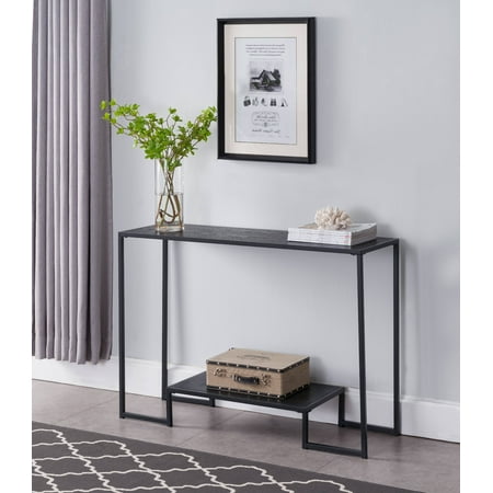 Metal Sofa Tables Stamos Modern Occasional Entryway Console Sofa Display Table (Black Metal Frame & Gray Wood Top & Shelf) ()