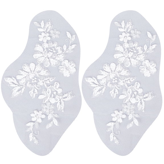 4pcs 4pcs Flower Lace Applique Embroidery Sequins Beaded Trim Patches Cloth White Sew on Floral Motif Fabric Collar Patch for Wedding Gown Dress Bridal Clothing Jacket bag Decor DIY Crafts