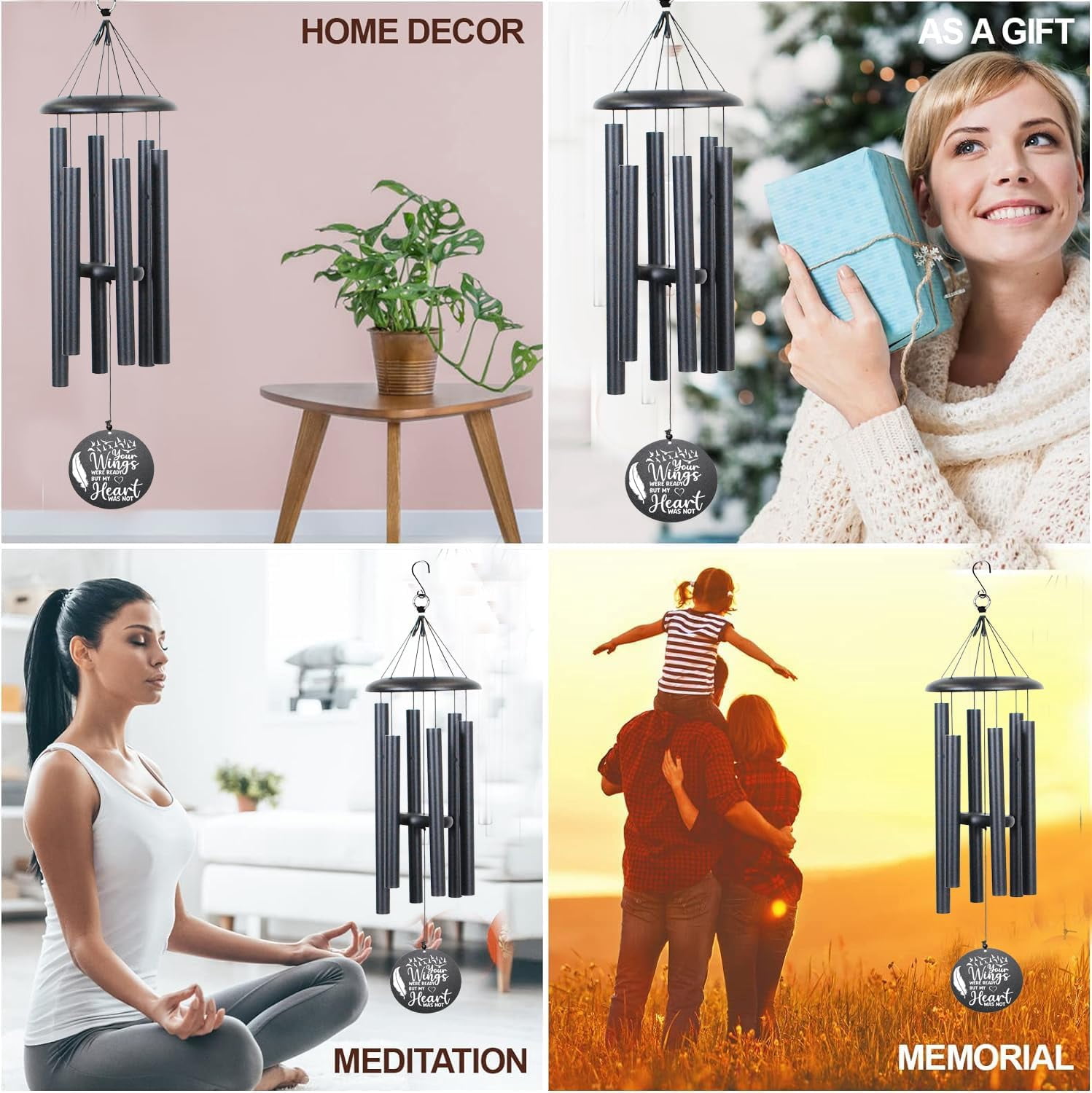Memorial Wind Chimes for Loss of Loved One Rememberance Gifts for Loss of Dad Mom Wife Husband Daughter Large Angel Windchimes Garden Patio Home Décor
