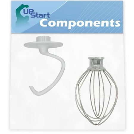 

K45DH Dough Hook & K45WW Wire Whip Replacement for KitchenAid KSM100PSOB0 Mixer - Compatible with WPW10674618 Dough Hook & WP9704329 Wire Whip for Tilt-Head Stand Mixer - UpStart Components Brand