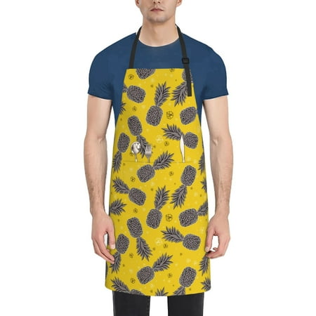 

Xecao Summer Pineapple Print Kitchen Cooking Aprons Waterproof Adjustable Bib Aprons with 2 Pockets for Women Men Chef