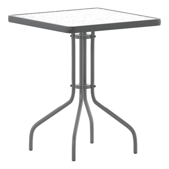Bowery Hill 23.5" Square Metal Table with Glass Top in Silver