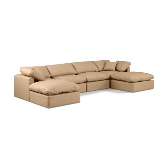 Meridian Furniture Indulge 129" Vegan Leather U-Shaped Modular Sectional in Tan