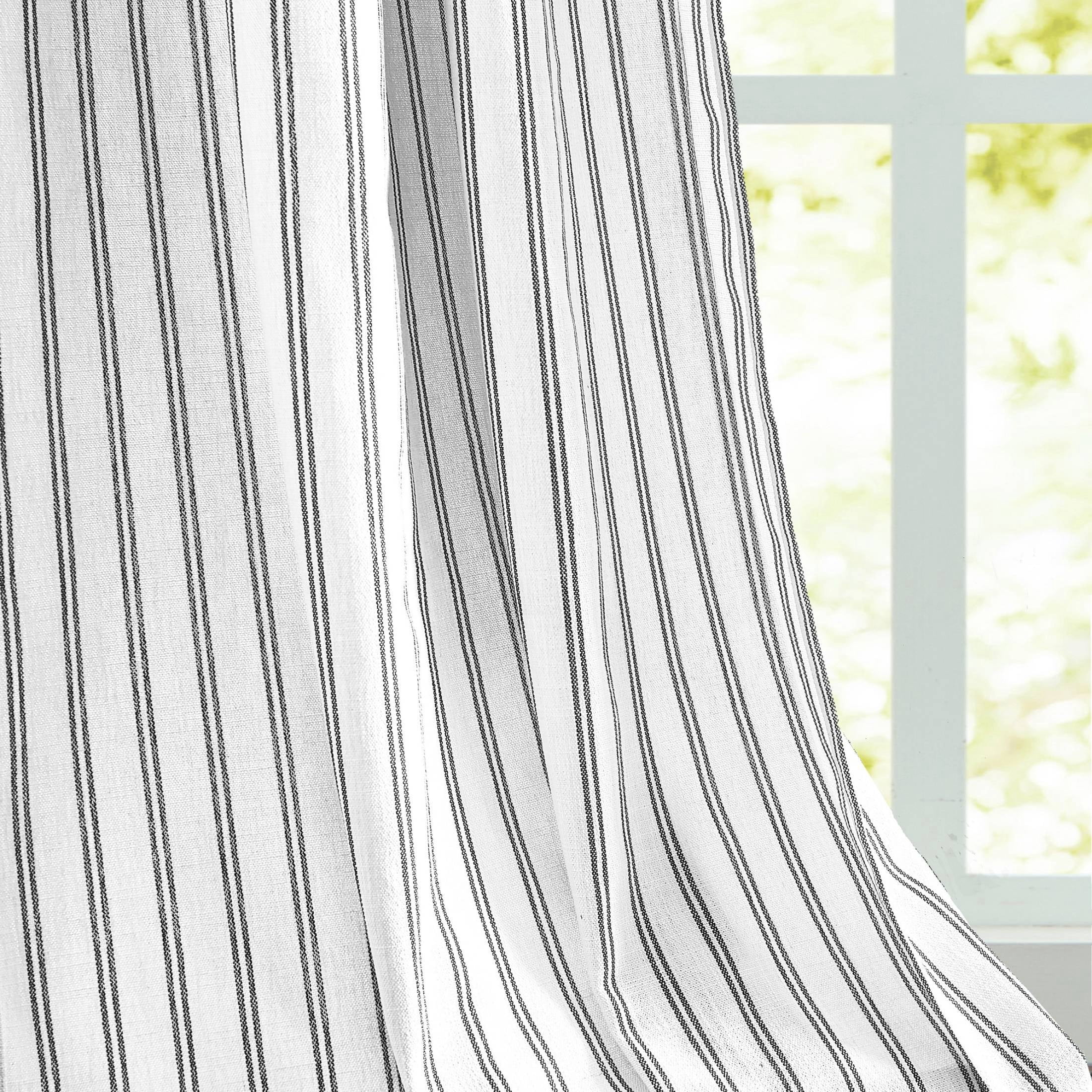 AZZCIA Black Striped Linen Semi Sheer Grommet Curtain Panels, 2 Panels, 40"W x 95"L