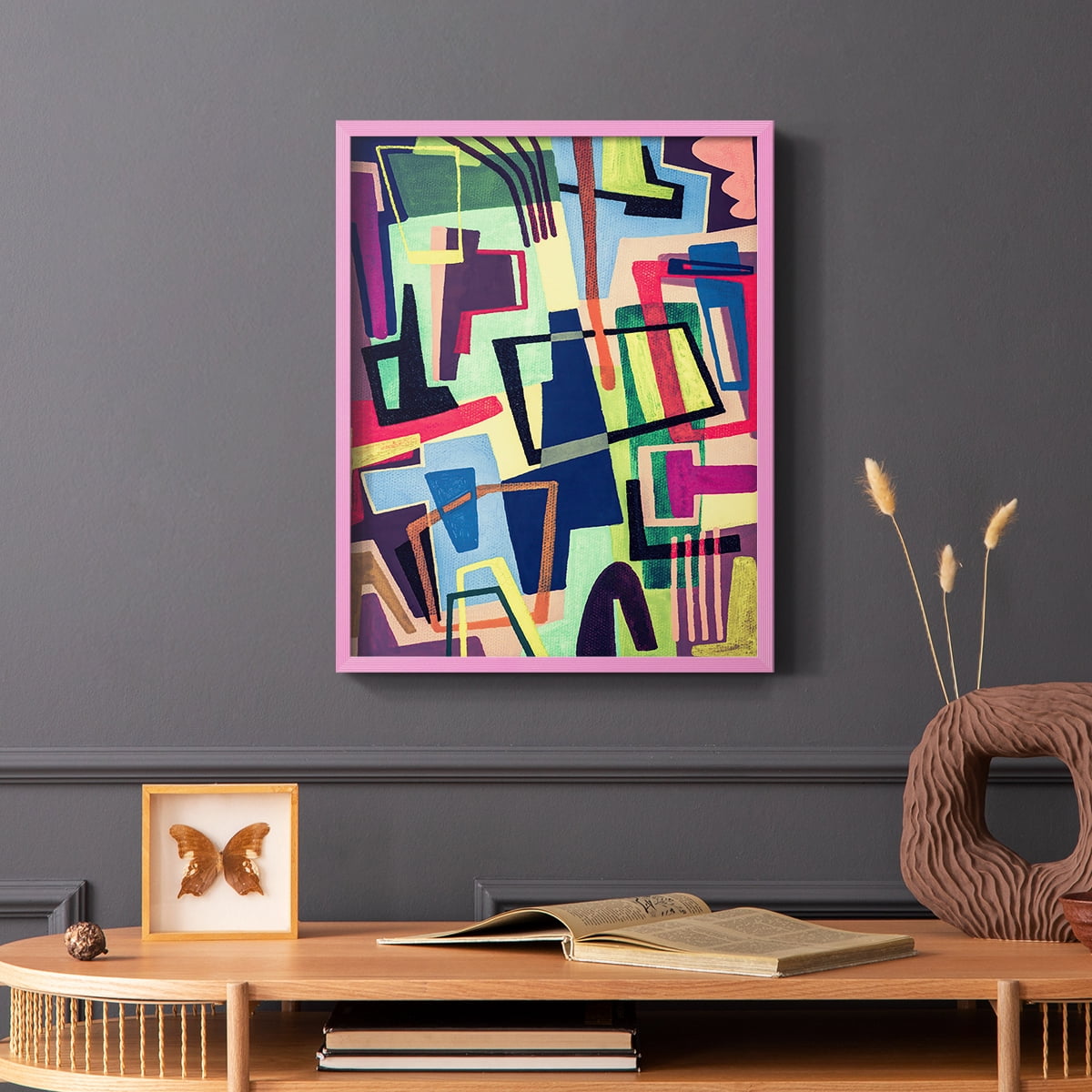 Connected Colors II Framed Print in Pink Solid Wood Framed Print No Nail Hanging