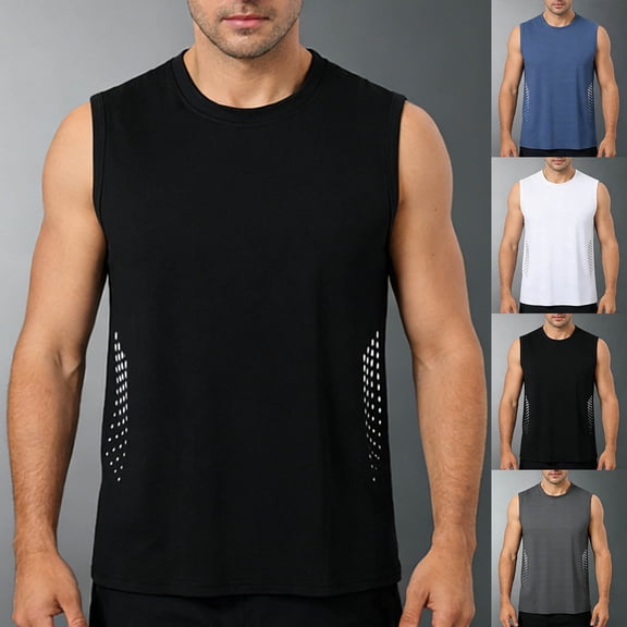 Men's Workout Sleeveless Shirts UPF 50 Summer Beach Swim Shirt Quick Dry Cooling Gym Muscle Fitness Running Tank Tops Big and Tall Size M-5XL White