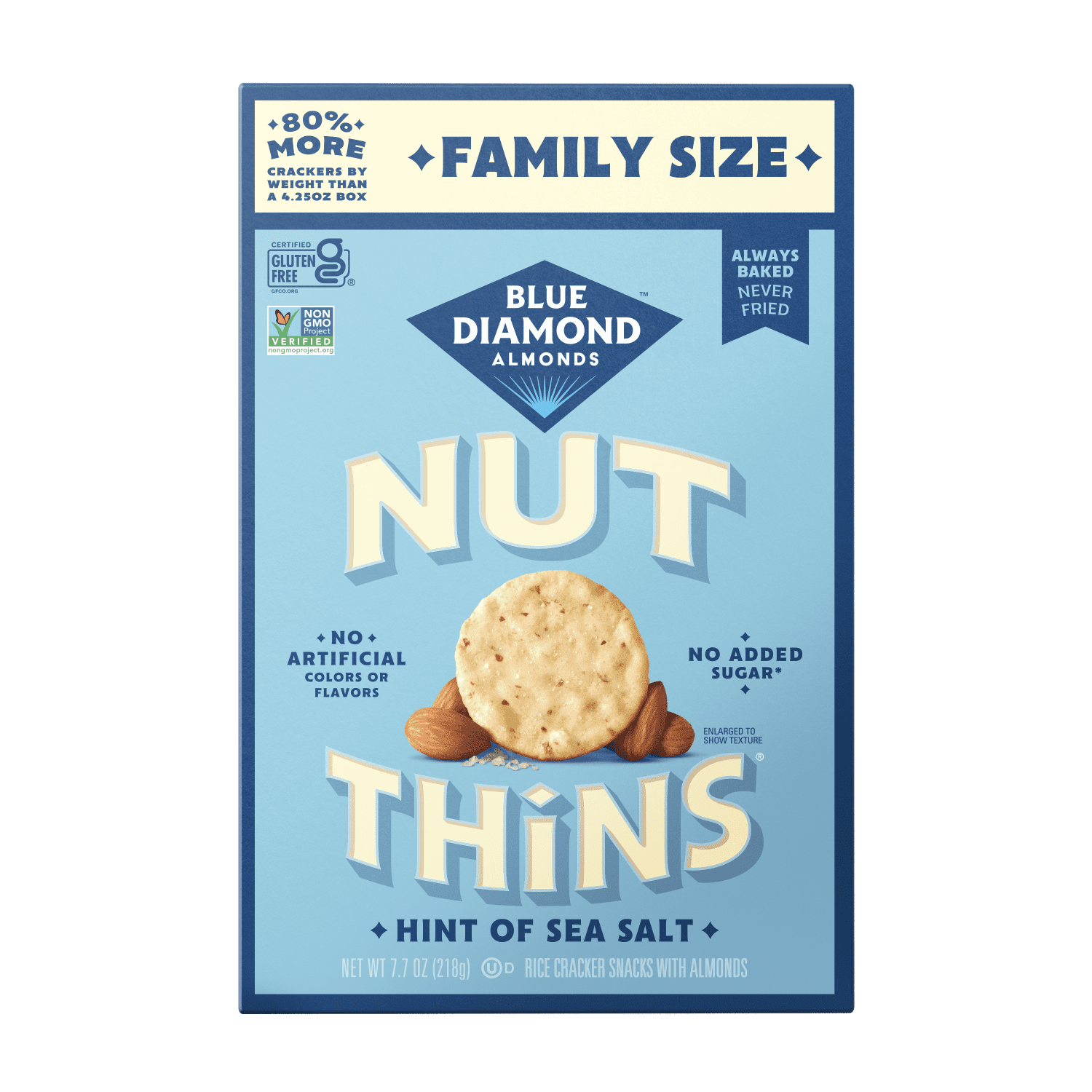 Blue Diamond Almond Nut-Thins Crunchy Rice Crackers, Baked, 7.7 oz, Shelf Stable, Gluten Free, Cardboard Box