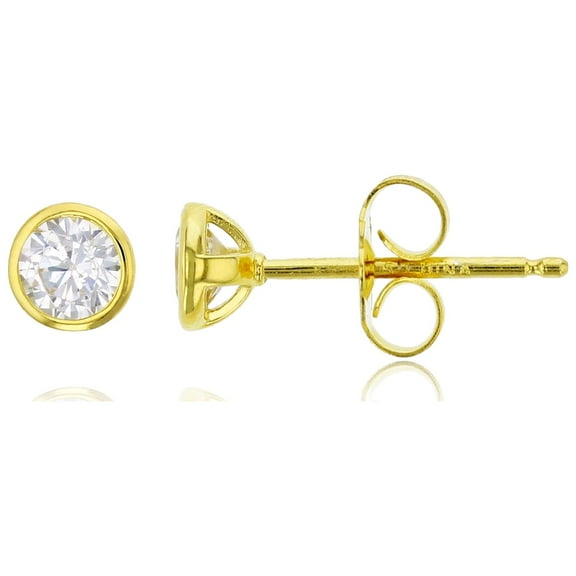 Decadence Sterling Silver Yellow 3mm Round Cut Cubic Zirconia Bezel Solitaire Stud Earring