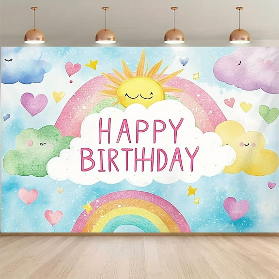Dreamy Rainbow Birthday Backdrop You are My Sunshine Photography Background for Kids Pastel 1st Trip Around The Sun Birthday Party Decorations Banner Supplies Photo Booth Props