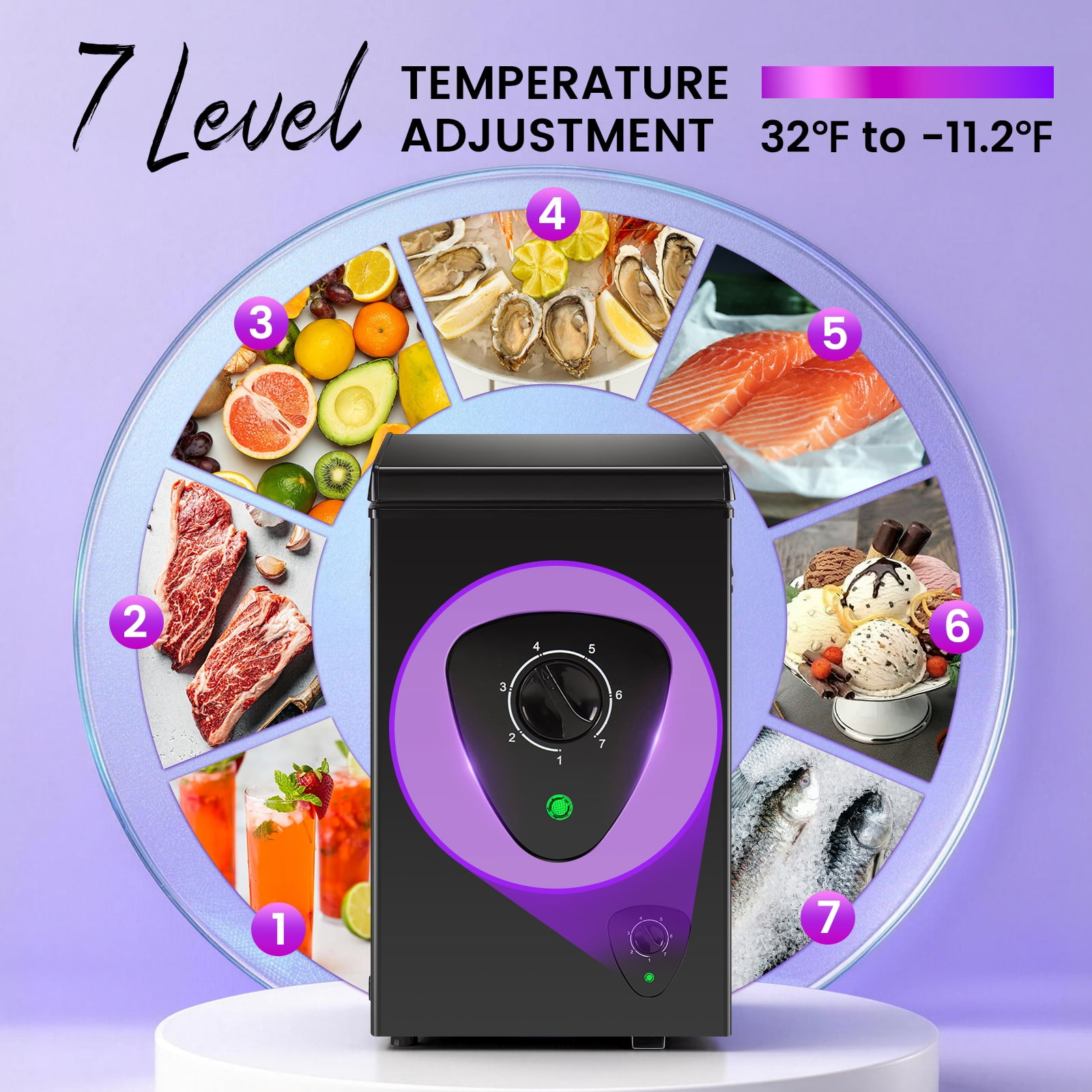 JIEJIA 2.5 cu.ft Compact Chest Freezer, Mini Freezer with Adjustable Temperature, 2 Removable Baskets, Top Open Door, Energy Saving, White