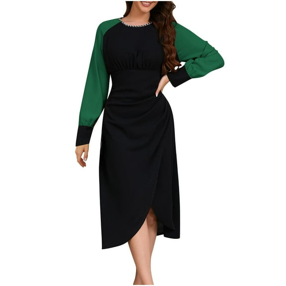 SMihono Spring Outfits for Women Dresses Casual Elegant Waist Long Sleeve Dress Loose Raglan Sleeve Dress Casual Dresses Green 4