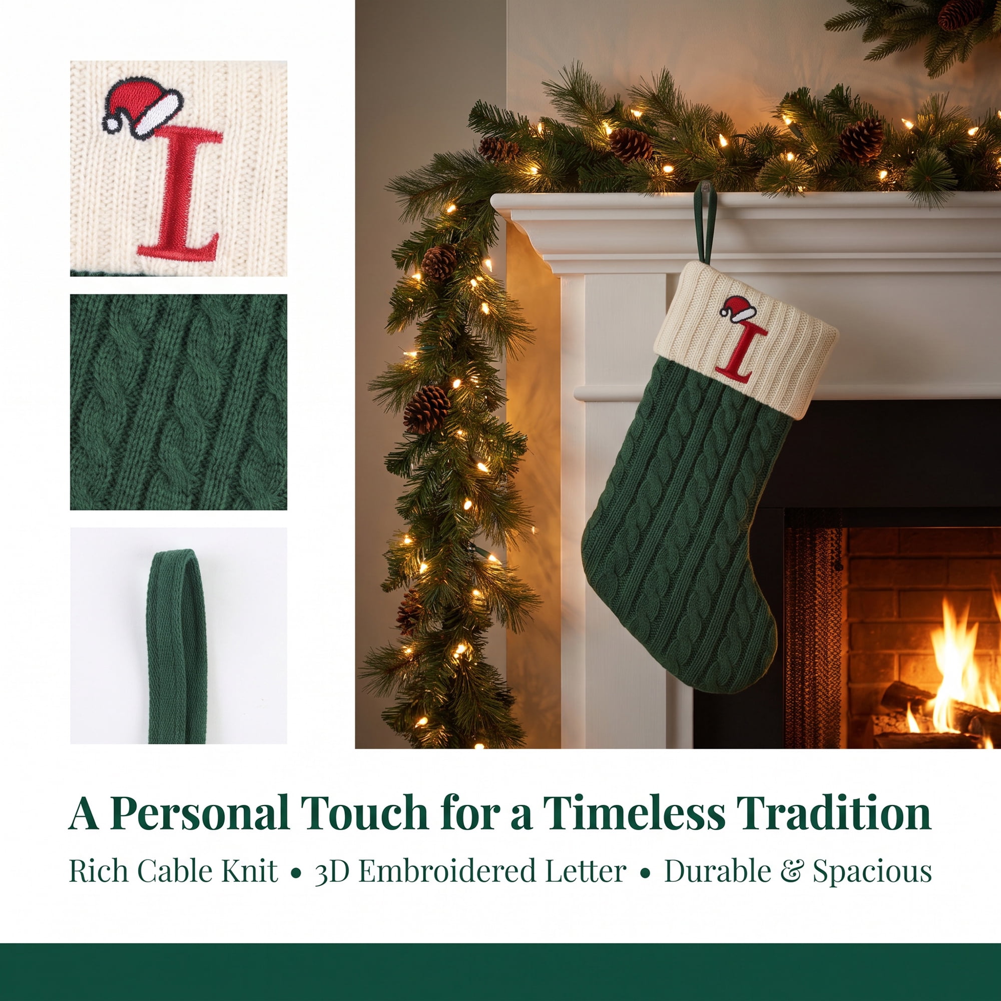 Unique Bargains Christmas Luxury Grand Hearth Accent Stocking Green Letter I 8"