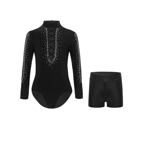 Miutii Kids Boys Glittery Rhinestones Gymnastics Leotards Outfits Ice Figure Skating Jumpsuits with Shorts Black 10