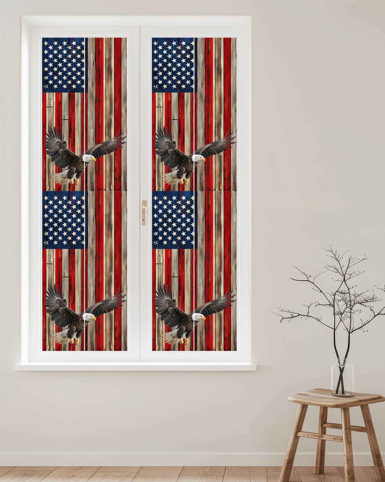 American Flag Window Privacy Film Stained Glass Window Film Decorative Windows Cover Static Windows Cling for Glass Door Eagle Blue Red USA Flag Retro Stickers for Bathroom 23.6"x78.7"