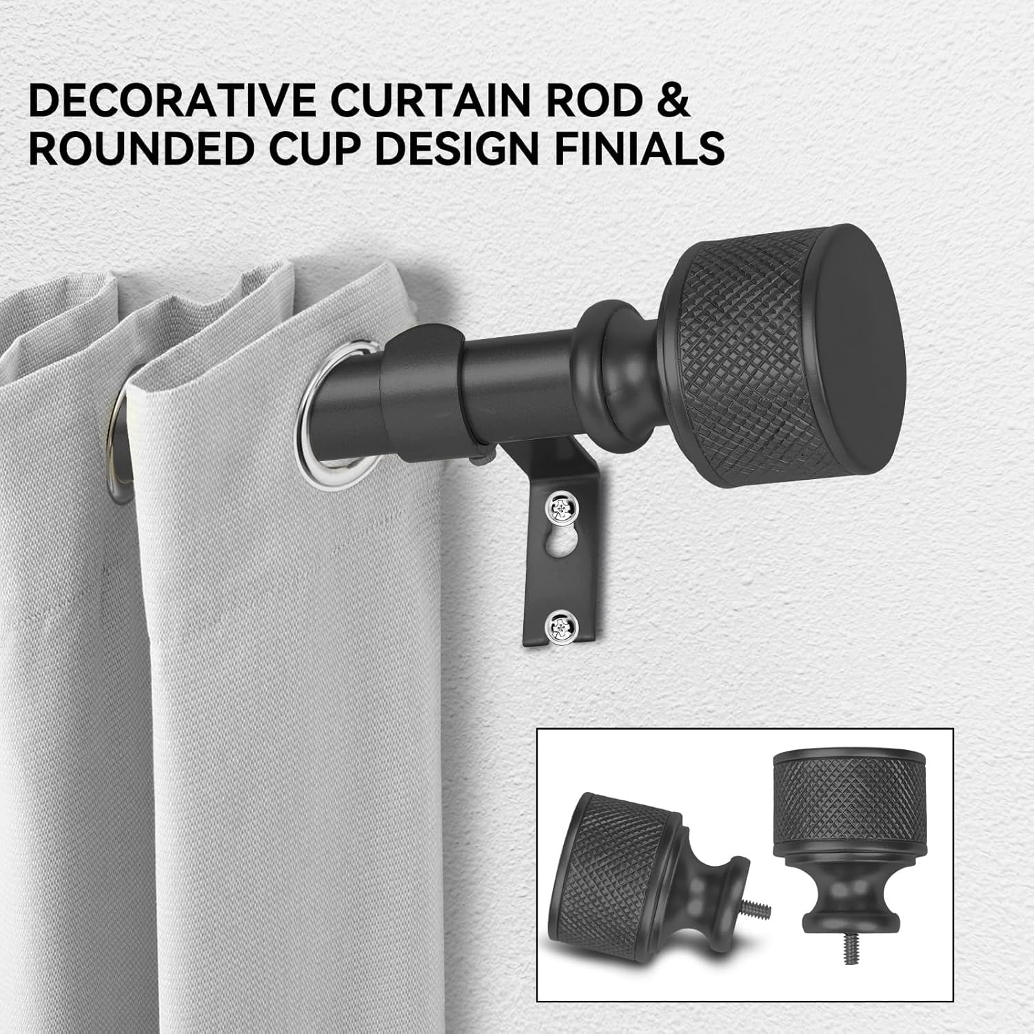 Curtain Rods for Windows 18 to 37 Inch, 1 Inch Diameter Modern Adjustable Decorative Drapery Rods, Window Curtain Rod with Dumbbell Design Finials, Black with Gold edge Finishing, Size:18"-45"