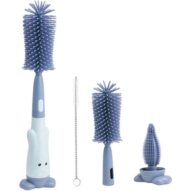 Cepillo de silicona para biberones, cepillo limpiador de biberones 3 en 1, cepillo para biberones y tetinas para biberones de todos los tamaños, duradero, sin BPA, sin rayones (azul)