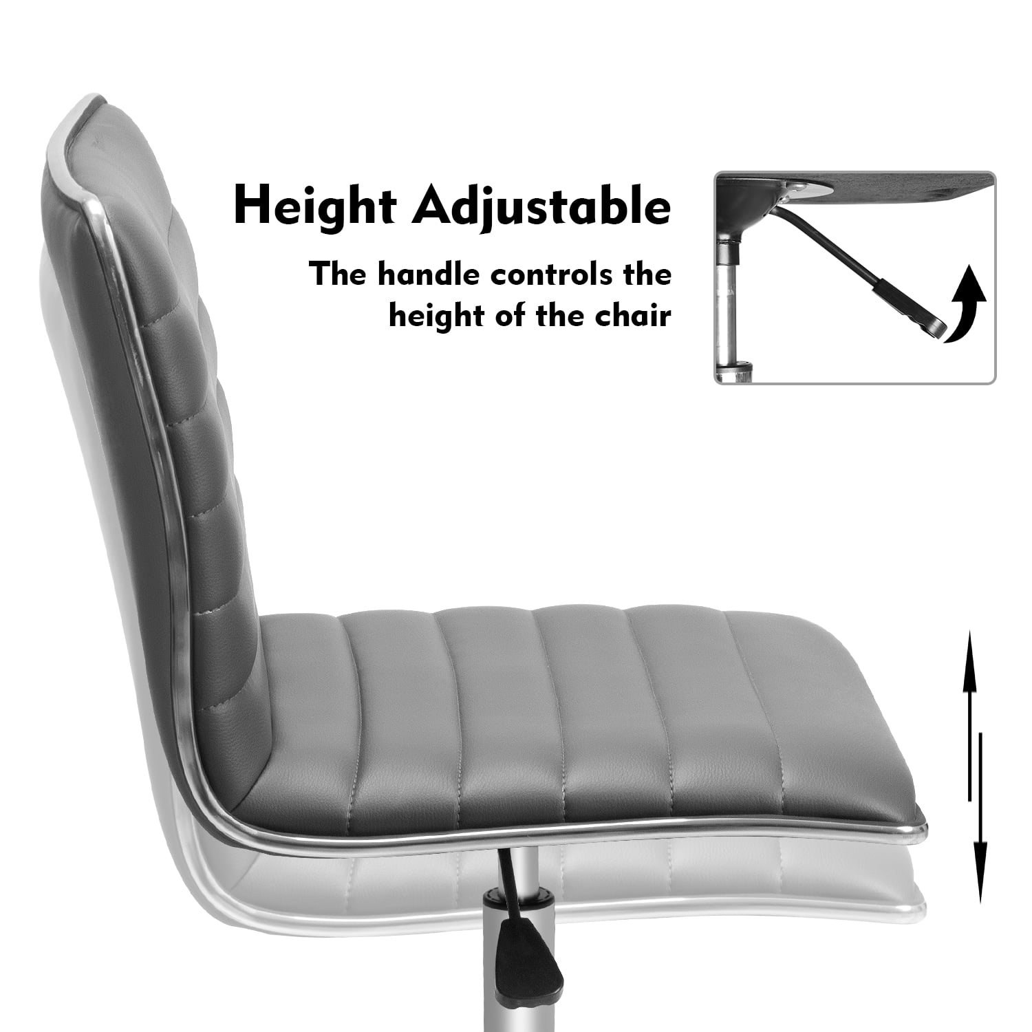 Furmax Leather Swivel Office Chair - Mid Back Vanity Chair for Makeup Desk, Armless Ribbed Task Chair with Ergonomic Support (Gray)