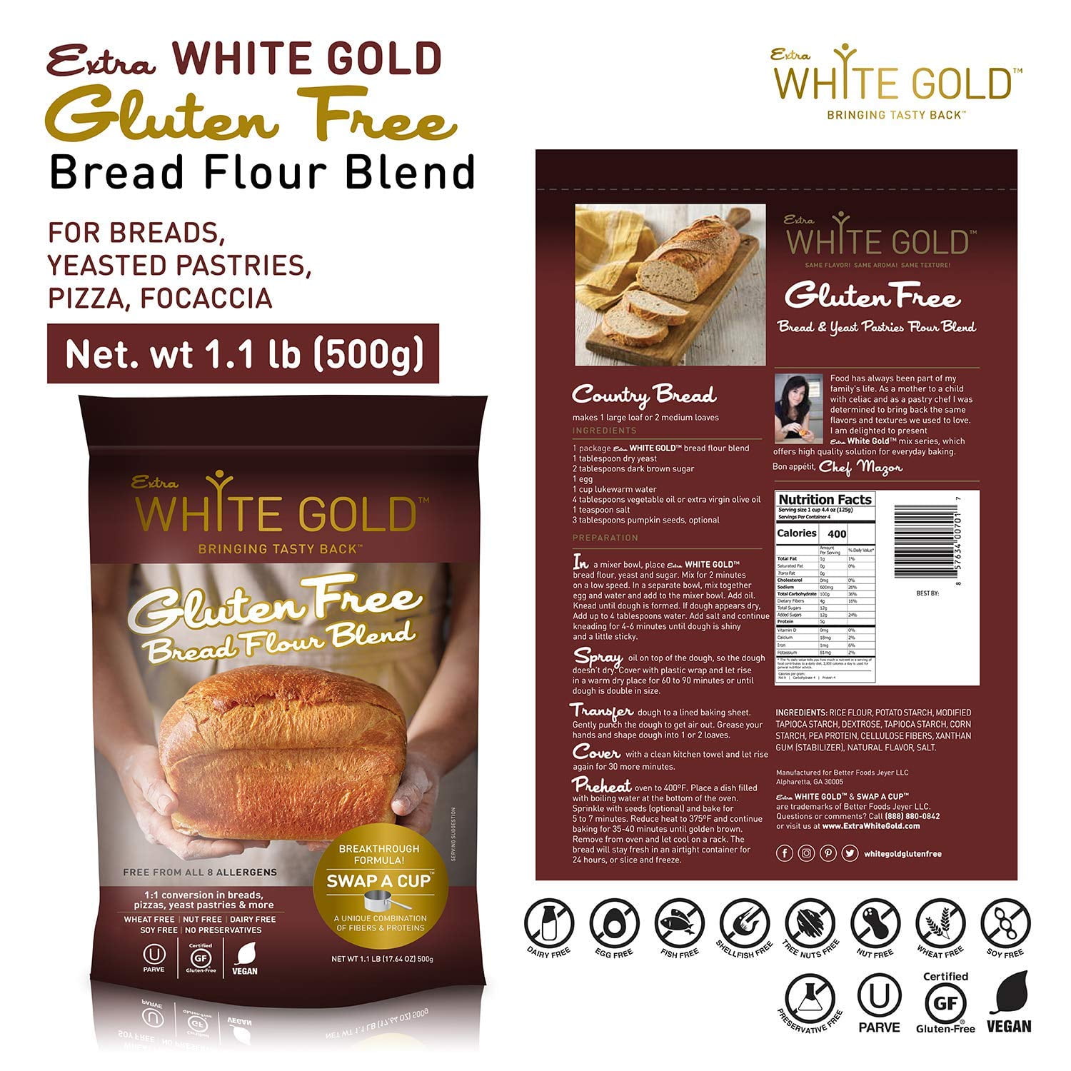 (2 pack) Extra White Gold Merchandise Gluten Free Bread Ground Flour Blend