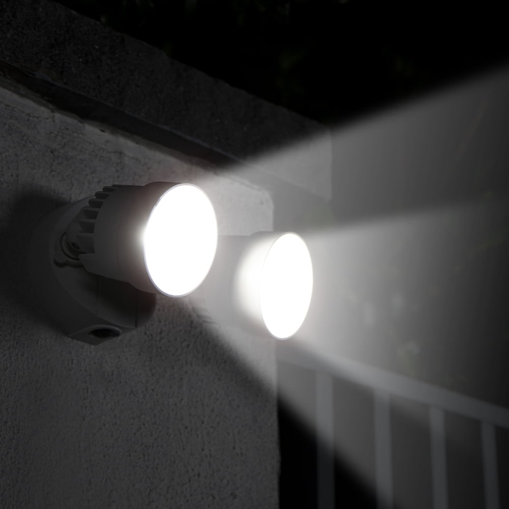 2-Light White OD Integrated LED Wall or Eave Mount Flood Light with 110 Degree Light Bean Angle