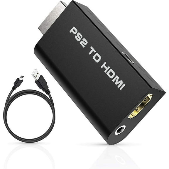 PS2 to HDMI Converter Adapter with 3.5mm Audio Output for HDTV HDMI Monitor, PS2 Video Converter with USB Power Cable, Supports All PS2 Display Modes, Plug and Play