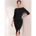 thumbnail image 2 of Vestido de tubo dividido elegante Allegra K Con Cuello Barco Y Mangas 3/4 Para Mujer Negro L, 2 of 6
