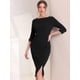thumbnail image 2 of Vestido de tubo dividido elegante Allegra K Con Cuello Barco Y Mangas 3/4 Para Mujer Negro L, 2 of 6