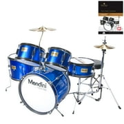 Mendini by Cecilio 16" 5-Piece Complete Kids / Junior Drum Set with Adjustable Throne, Cymbal, Pedal, Drumsticks & Lesson Book, Metallic Blue, MJDS-5-BL