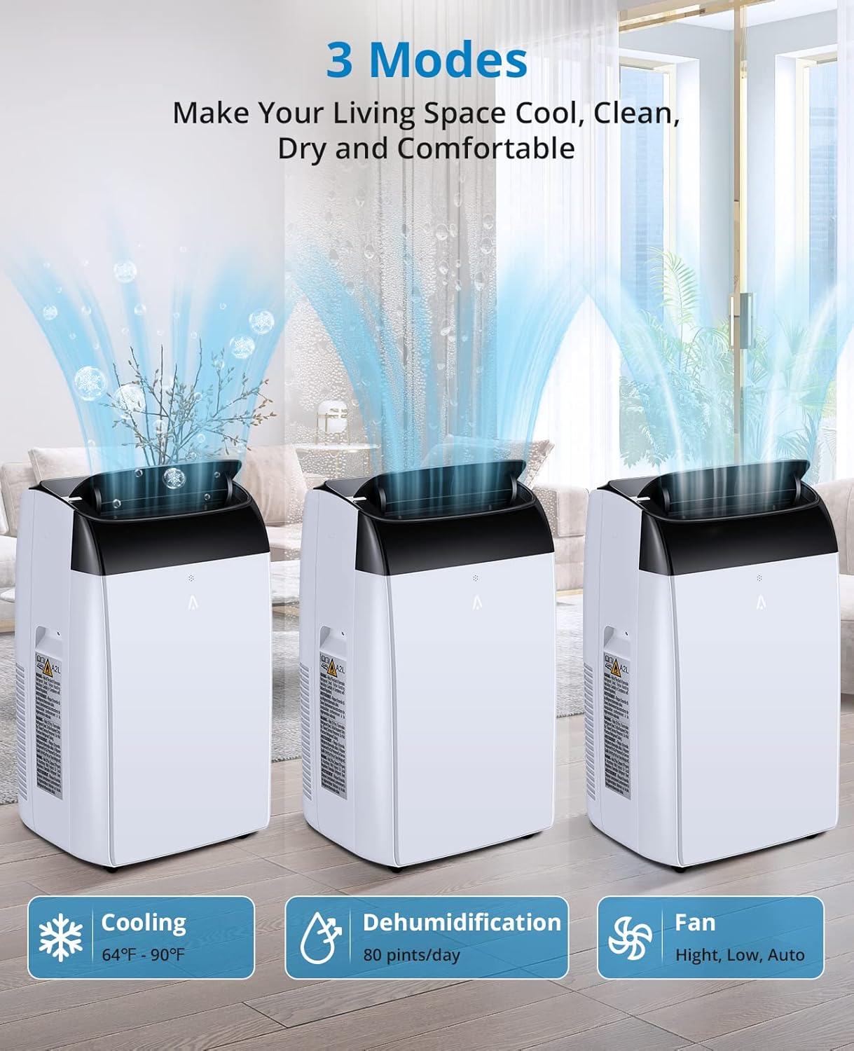 14000 BTU Portable Air Conditioner with Remote Control, Portable AC Cools to 750 Sq.ft Room, with Fan and Dry Function, Quiet Operation, Double Motor, Sleep Mode, Energy Savings, 110-115V