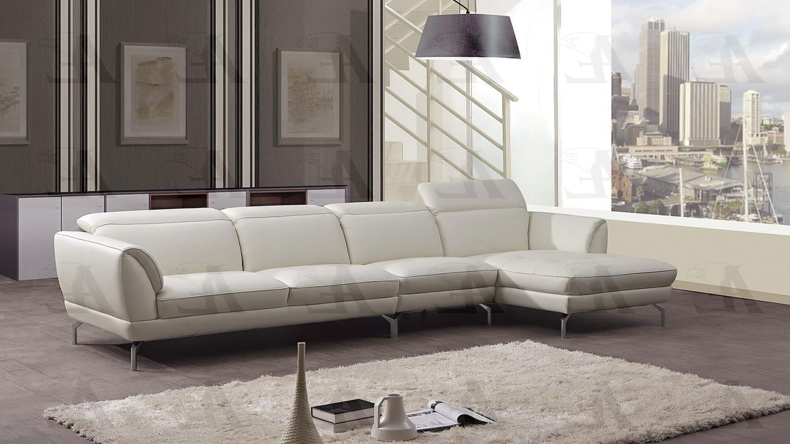 Modern White Italian Leather Sectional Set 3Pcs Right American Eagle EK