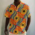 thumbnail image 2 of Mens Shirts Short Sleeve African Dashiki Traditional Style Summer Hawaii Beach Floral Print Blouses Casual Summer Tops Orange XL, 2 of 5