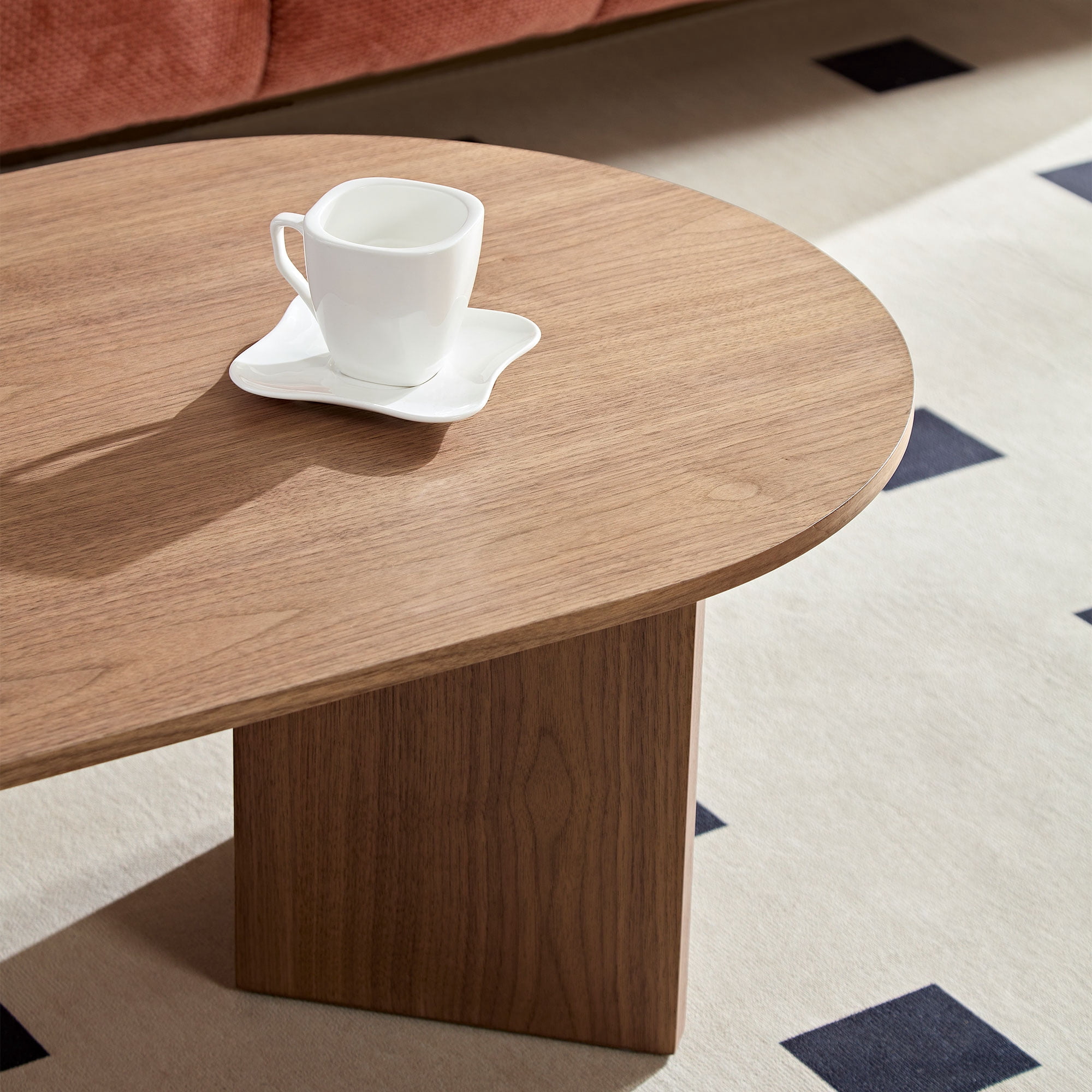 MAYEERTY 39.37 Inch Modern MDF Oval Coffee Table, Sturdy Pedestal Small Table for Living Room, Apartment & Bedroom, Walnut