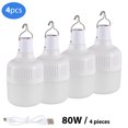 thumbnail image 1 of 4 Pcs Ampoules d'Urgence 80W Rechargeables Ampoule LED avec Crochet 3 Vitesses Réglables Lanterne de Camping Économe en Énergie pour Randonnée Urgence Randonnée Pêche Éclairage de Marché Lampe de Stand, 1 of 8