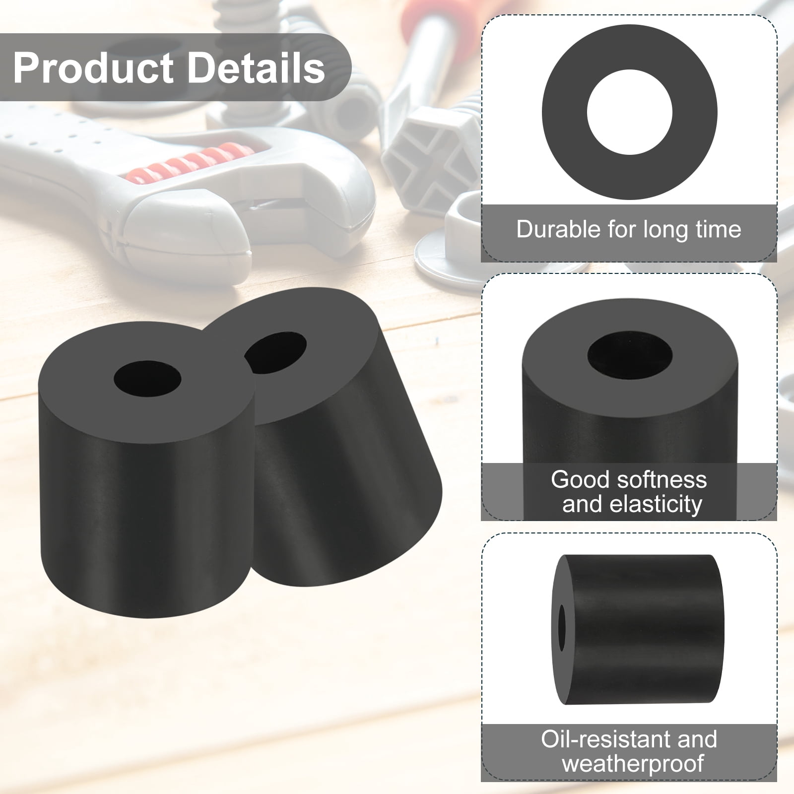 Uxcell 20 Pcs 0.2"ID x 1"OD x 1"T Multi Purpose Rubber Spacer