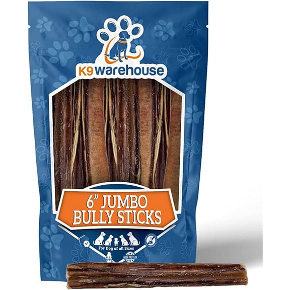 K9warehouse Jumbo Bully Sticks for Dogs - 6 inch (3 Count)