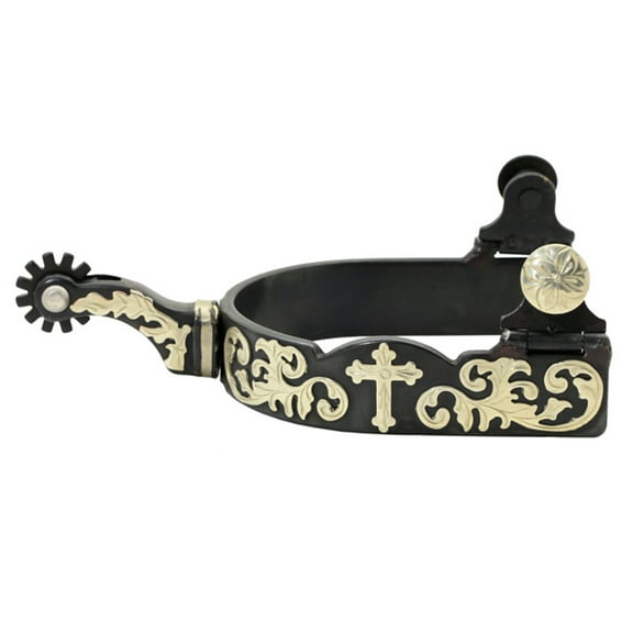 HILASON Western Horse Black Floral Cross Unisex Spur 3" Band 1-3/4" Shank