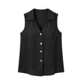 thumbnail image 3 of cocolona Womens Summer Tank Tops Sleeveless Lapel Button Back Pleated Shirts Dressy Casual Solid Color Blouses, 3 of 5