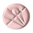 thumbnail image 2 of Lilgiuy 8.7" Unbreakable Divided Plates for Kids Adults, Wheat Straw Plate Reusable Dinnerware Portion Plate, Round Bariatric Plastic Plate with Spoon, Fork and Chopsticks, Pink, 2 of 5