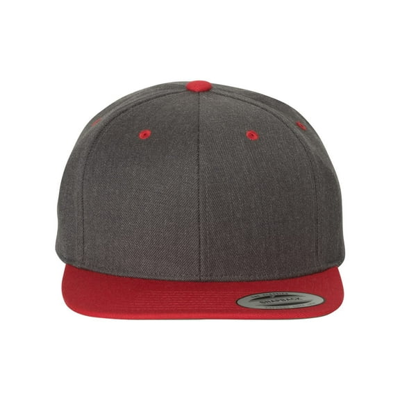 YP Classics - Flat Bill Snapback Cap - 6089M - Dark Heather/ Red - Size: Adjustable