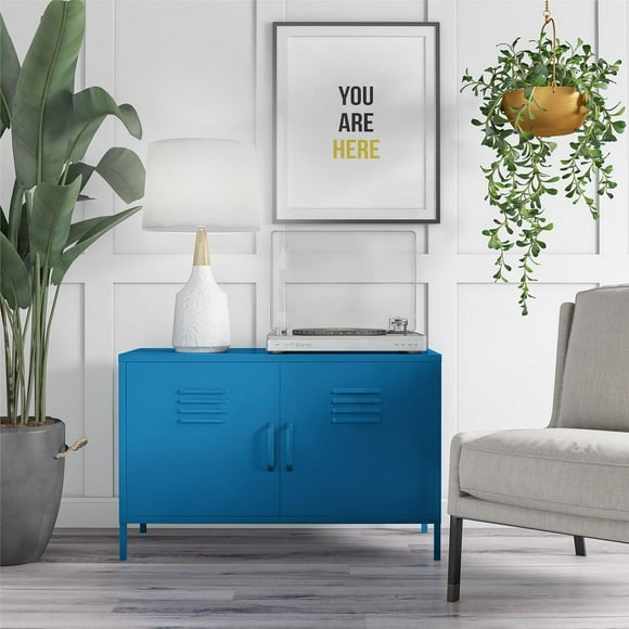Novogratz Cache 2 Door Wide Metal Locker Accent Storage Cabinet, Yellow