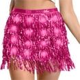 thumbnail image 5 of AGWOLF Women Tassel Sequin Skirt Sparkly Elastic High Waist Skirts Shiny Led Mini Skirts Fringe Belly Dance Hip Scarf Rave Party Outfit, 5 of 7