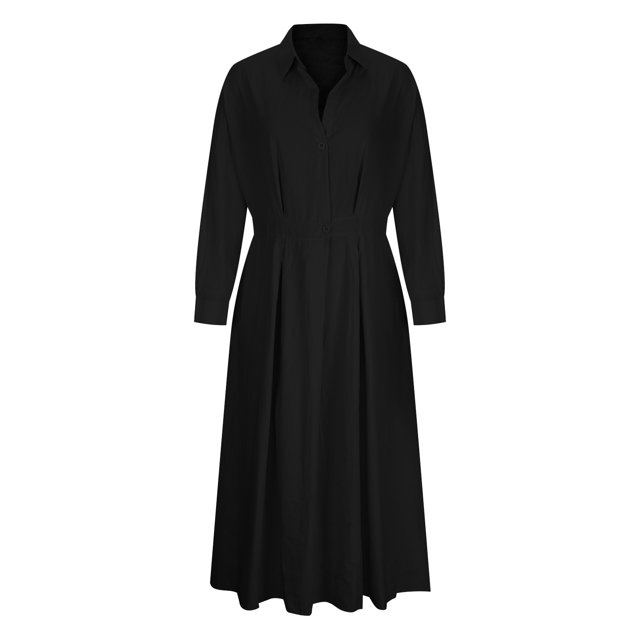 Gspmoly Robes Décontractées pour Femmes, Mode Féminine Col Rabattu Ample Coton Lin Manches Longues Serré Taille Haute Robe de Soirée pour Femmes Offres Hebdomadaires