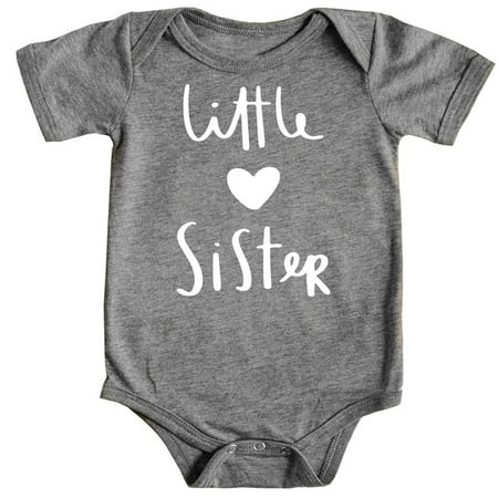 

Olive Loves Apple Little Sister with Heart Bodysuit for Baby Girls Sister Sibling Outfits Granite Heather Bodysuit 12 Months